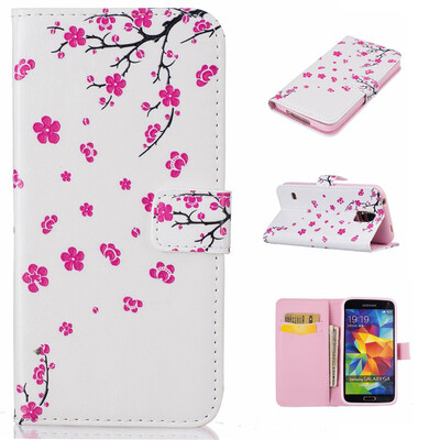 

peach blossom Design PU Leather Flip Cover Wallet Card Holder Case for SAMSUNG Galaxy S5