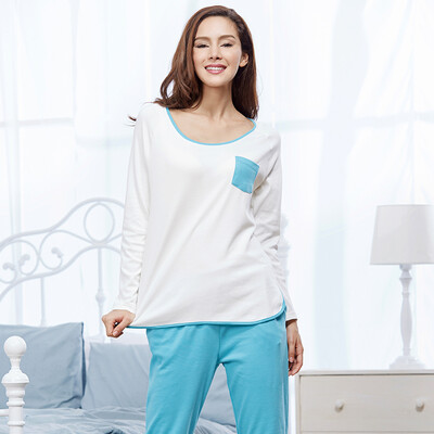 

Jingdong supermarket Han Cai HACAI pajamas women winter cotton long-sleeved solid color in the simple&elegant leisure home clothing suit shrimp 17095 XL