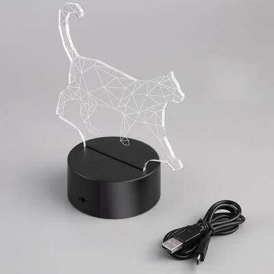 

3D Walking Cat Changable Color LED Nightlight Pmma Illusion Lamp Touch Button