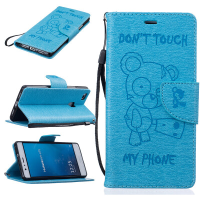 

Light Blue Bear Embossed PU Leather Wallet Case Classic Flip Cover with Stand Function and Credit Card Slot for HUAWEI P9 Lite