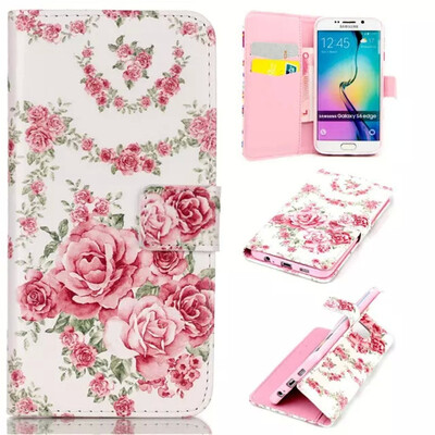 

Pink Rose Design PU Leather Flip Cover Wallet Card Holder Case for SAMSUNG GALAXY S6 Edge