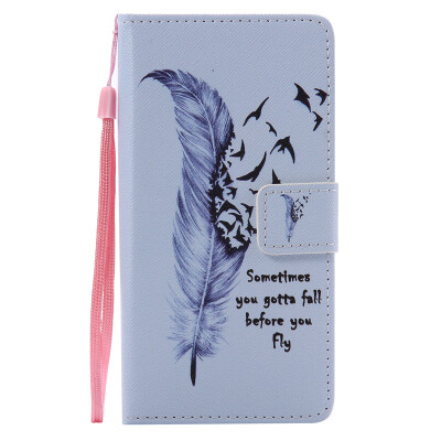 

Blue Feather Design PU Leather Flip Cover Wallet Card Holder Case for HUAWEI P9 MINI