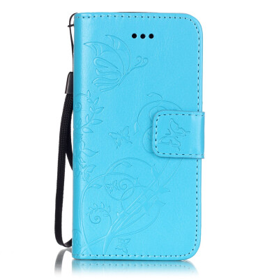 

Blue Flower Design PU Leather Flip Cover Wallet Card Holder Case for IPHONE 6S