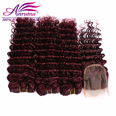 

Red Wine Brazilian Deep Wave Virgin Hair With Closure 99J Human Hair Bundles With Lace Closures 3 Bundles And Lace Closure