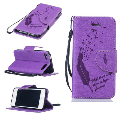 

Purple Feathers and birds Style Embossing Classic Flip Cover with Stand Function and Credit Card Slot for IPHONE Touch 5/6