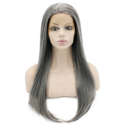

Iwona Synthetic Hair Lace Front Long Stright Old Lady Gray Wig