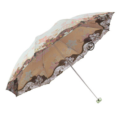 

Paradise umbrella Jinling fairy super sunscreen three fold ultra - light embroidery sun umbrella umbrella green 33043E
