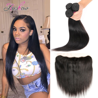 

Lace Frontal Closure With Bundles 7A Peruvian Virgin Hair With Closure Straight Ear To Ear Lace Frontal With Hair Bundles
