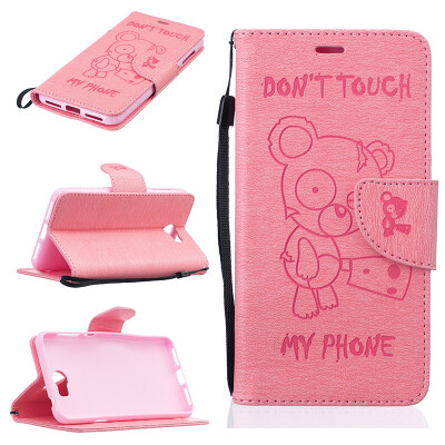 

Pink Bear Style Embossing Classic Flip Cover with Stand Function and Credit Card Slot for HUAWEI Y5 II