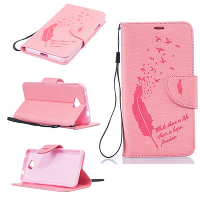 

Pink Feathers and birds Style Embossing Classic Flip Cover with Stand Function and Credit Card Slot for Microsoft Lumia N650