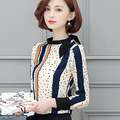 

Sustory Women&39s Wear 2017 Spring Striped Shirt Female Long Sleeve Korean Style Leggings Chiffon Shirt Shirt Tide SU038 Apricot M