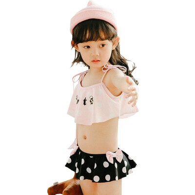 

QIHAI 6601-6 new cute children&39s swimsuits separate girls sexy wave point Korean hot spring swimwear pink L code