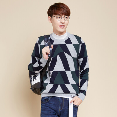 

Semir Мужская круглая шея воротник простой геометрический коллизионный цвет свитер Корейский волна прилива 19416061903 зеленый тон L