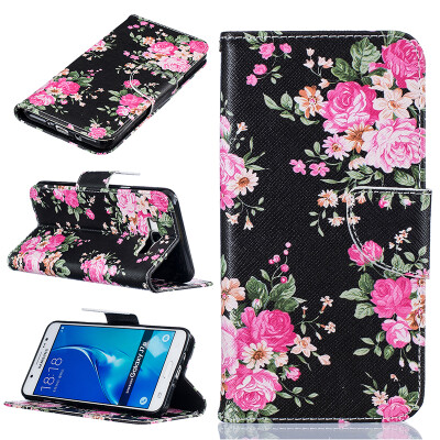 

Black flowers Design PU Leather Flip Cover Wallet Card Holder Case for SAMSUNG Galaxy J7 2016J710