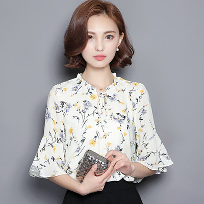 

sustory Women&39s Wear 2017 Spring Chiffon Chiffon Sweatshirt Women&39s Clothes Sleeve Sleeve Sleeve Shirt Sleeve Chiffon Chiffon Suckets SU032 White XXXL