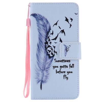 

Blue Feather Design PU Leather Flip Cover Wallet Card Holder Case for SONY XA