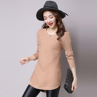 

A long morning 2017 Korean version of the Slim of the long sleeve long sleeves knitted dress autumn S65W0007 Khaki M