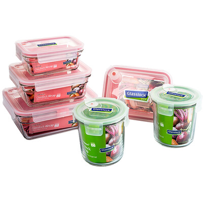 

Three light clouds glasslock Korea imports breathable tempered glass lunch boxes microwave bowl steamer box sealed lunch box six sets / GL1520