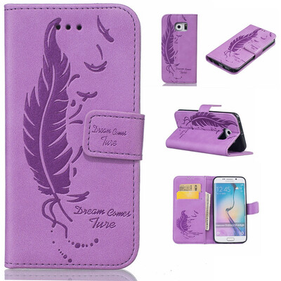 

Purple Plumes and birds Embossed PU Leather Wallet Case Classic Flip Cover with Stand Function and Credit Card Slot for SAMSUNG Ga
