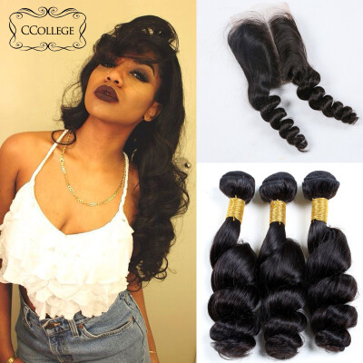 

Ccollege Malaysian Loose Wave Hair With Closure 8A Virgin Unprocessed Human Hair Malaysian Virgin Hair 3 Bundles With Closure