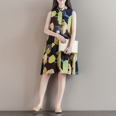 

CITYPLUS Slim Women&39s Drawer Print Flowers Loose Casual Shirt Collar Free Chiffon One-piece Dress CWQZ172469 Color M