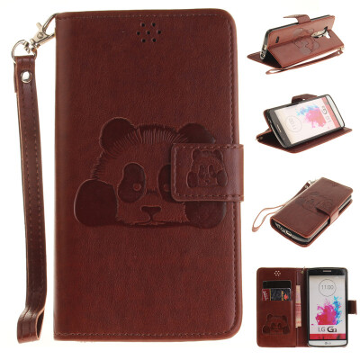 

Brown Panda Style Embossing Classic Flip Cover with Stand Function and Credit Card Slot for LG G3