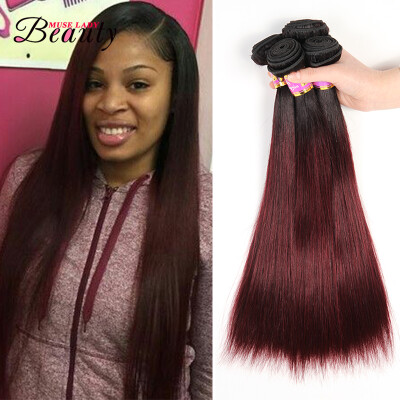 

Muse lady beauty 10A Grade Brazilian Virgin Hair Straight 1b 99j Burgundy Brazilian Hair 3 bundles Ombre Human Hair Weave Bundles