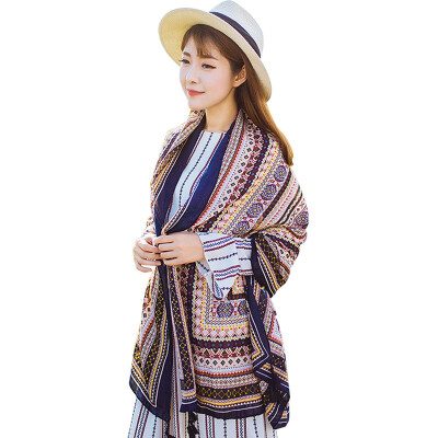 

【Jingdong Supermarket】 Meng Si Ke (MSEK) WWJ160766 Ms. scarf national wind dazzling lattice pattern shawl tassel scarf navy grid