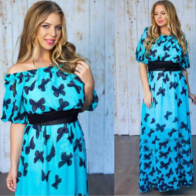 

New Autumn 2016 women Maxi plus size dress long dess blue vintage flowers party print long dress