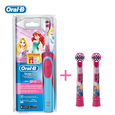 

Oral B D12513K Children Electric Toothbrush Safety Rechargeable Waterproof Princess Braun Teeth brush + 2 heads for Kids Ages 3