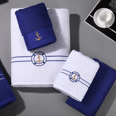 

Kansasin (canasin) towel home textile six star hotel cotton thickening soft towel absorbent large towel two pieces of blue / white 180 g / 75 * 40cm