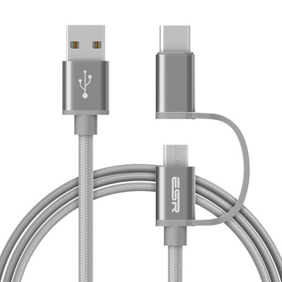 

(ESR) кабель для передачи данных Micro USB / Type-C Эндрюс для Huawei P9 / слава V8 / просо 5s / музыка как / Meizu вязальная секция - темно-серый