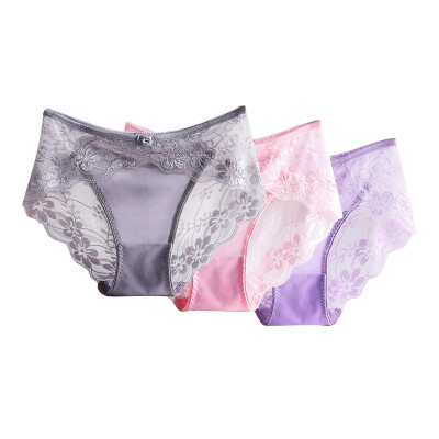 

The United States&Ya Ting 3 ladies underwear no trace of light sexy sexy hollow lace comfortable cotton crotch underwear female light gray light pink light purple  code