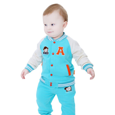 

TINSINO) children's suits boys and girls baseball clothes spring sweater knit cardigan set letter baseball bear THY0185263 blue green 90