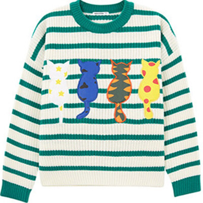 

Meters Bonwe Smile Cat Sleeve Long Sleeve Sweater Green White Group 160 84A