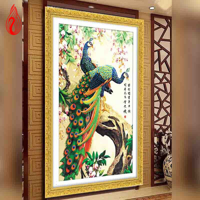 

YGS-26 DIY 5D Diamond Painting Cross Stitch Round Diamonds Embroidery Peacock wealth and good fortune Diamond Mosaic Home Decor