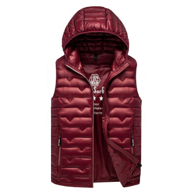 

Antarctic men's down jacket fashion hooded section 90 white duck down pure color warm down vest 1904 red wine 2XL