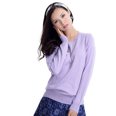 

MAZOE simple multi-color short paragraph round neck collar knitted bottom sweater M3028 taro color XXXL