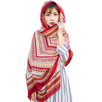 

MSEK WWJ160766 lady scarf national wind dazzling lattice pattern shawl tassel scarf red grid