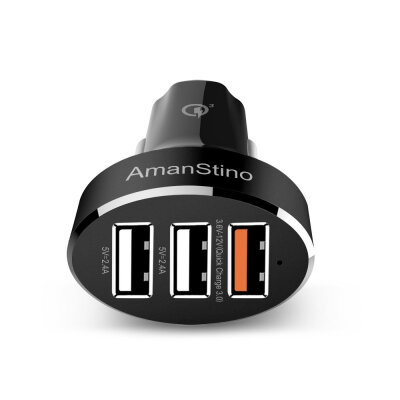 

AmanStino Car Charger,Triple Car Charger Quick Charger USB 3.0 3 Port 2.4A with Smart Sense IC - Black