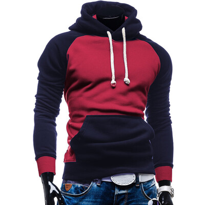 

Men Cotton Casual Hoodies Color Splicing Pullover Sweatshirt Fleece Hooded