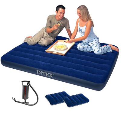 

INTEX Deep Blue Flocking Double Plus inflatable bed 68765 Send original hand pump&2 pillows