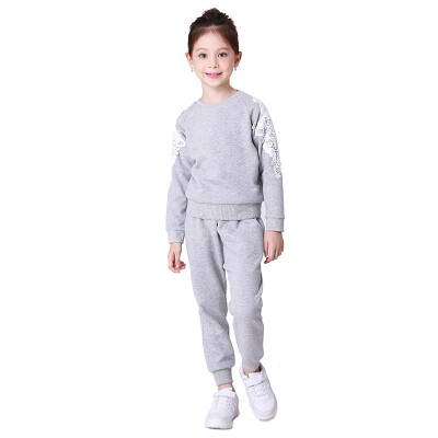 

Love to wear children's clothing women's large children's decals hit color sweater + pants two sets of 16AG15170 flowers gray 130