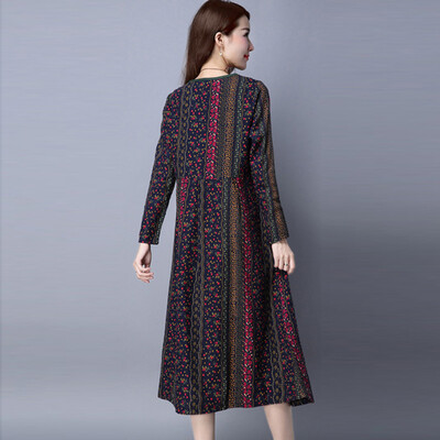 

Plus Size Cotton And Linen Women Dress 2016 Autumn Dress Long Sleeve Print Loose Dresses Female Chinese Style
