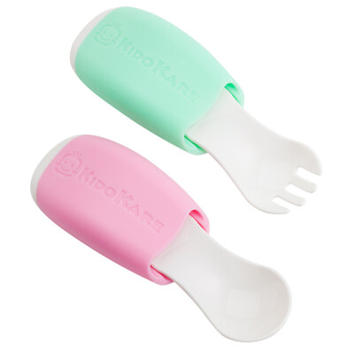 

Small Zuotu (KIDOKARE) children's tableware spoon fork infant and child fork spoon baby spoon fork suit suit pink + pink green KK-04