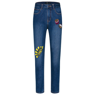 

Г-жа Semir (Semir) бойфренд джинсы талии типа печать патч джинсовые брюки Корейский волны 19416240105 темно-синие джинсы XL