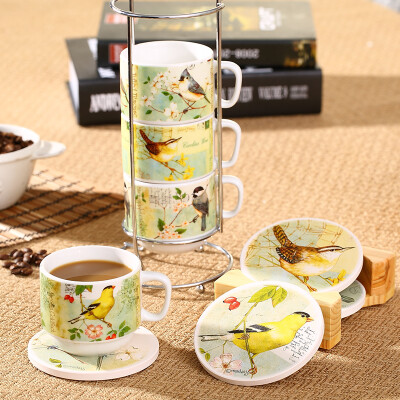 

Evergreen Green Cup 4 sets of creative ceramic cup cup coffee cup set send shelves&the same paragraph color coasters