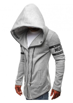 

Mens Long Sleeved Letter Printed Casual Zipper Hoodie Coat