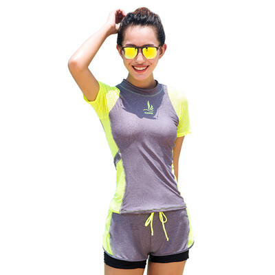 

Three odd SANQI swimwear ladies split angle pants small chest gather students conservative thin hot spring sports big size swimsuit 16052 gray XXL code