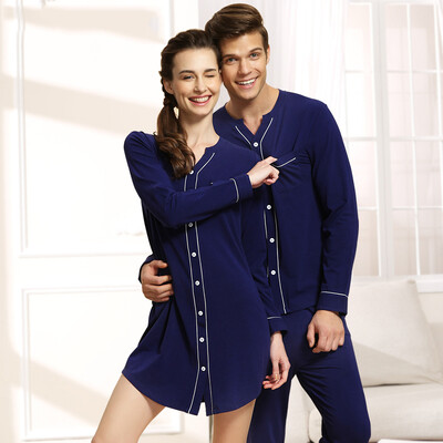 

Light pajamas women autumn&winter modal cotton couple pajamas men&39s long sleeves thin section of home clothing suit 1537 men&39s collection of blue M